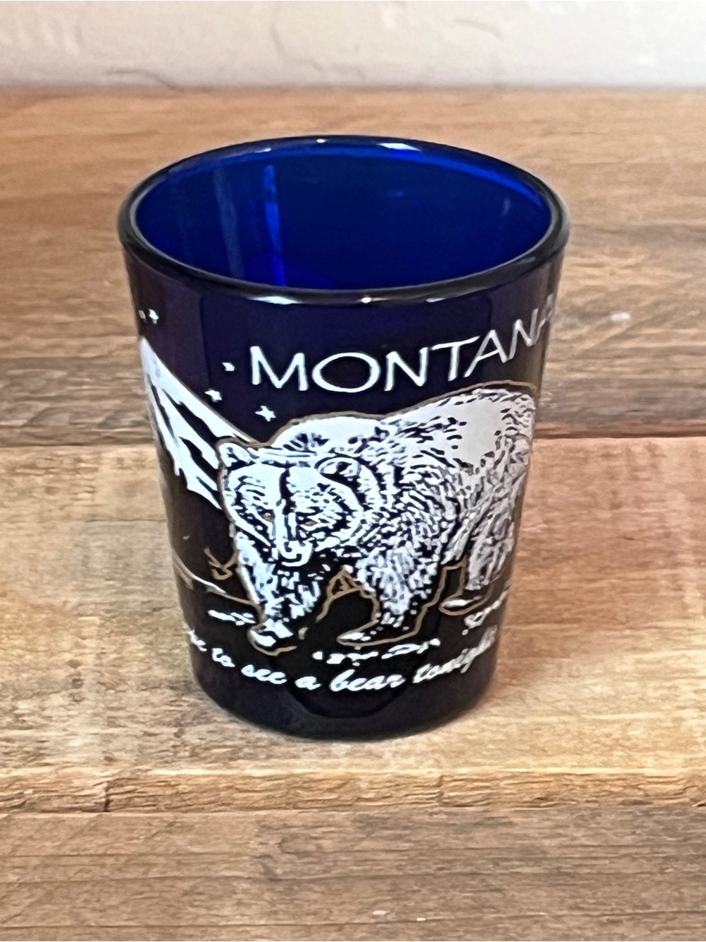 Vintage Montana Grizzly Bear Cobalt Blue Souvenir Shot Glass